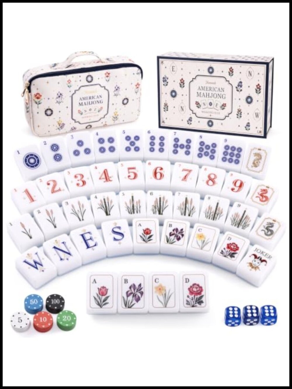 160-Piece Vintage Americana Mahjong Tile Set for Beginners